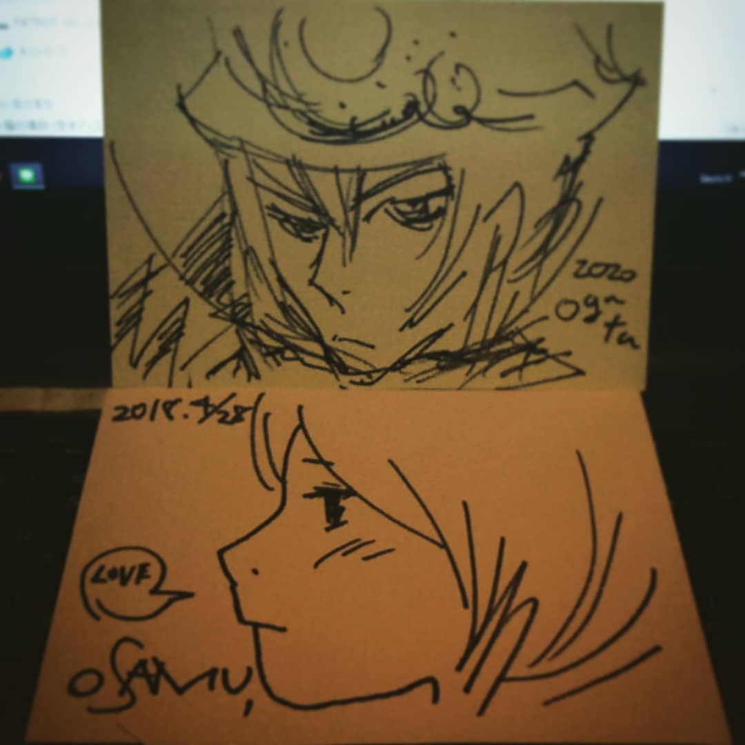 #アニメ監督 の #小林治 さんが「 #ブギーポップは笑わない 」の #緒方剛志 さんを連れてきてくれました。 #サイン 描いて頂きました♪ #オタクバー