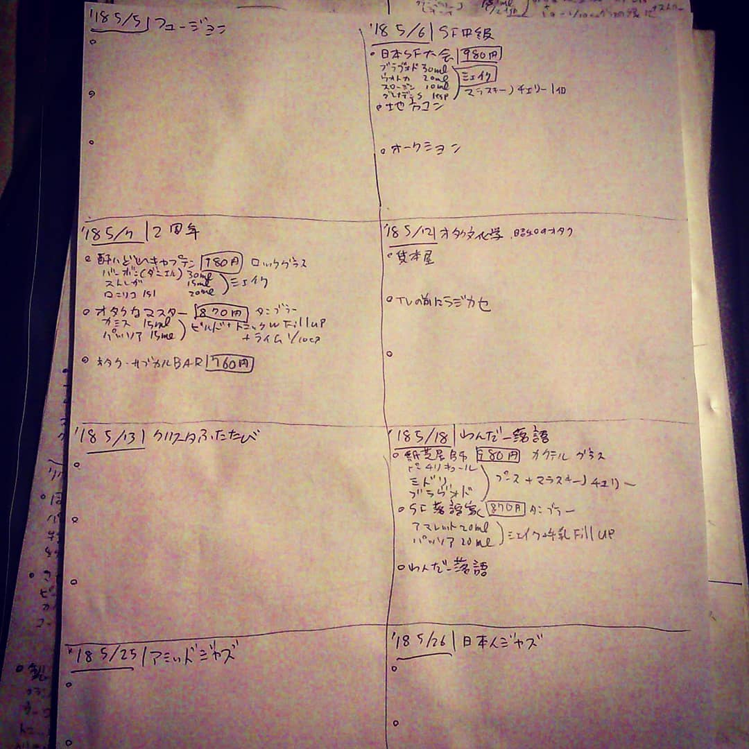 #5月 の #イベント は9個、 #オリジナルカクテル 22種考えなくてわわわわわ。 #オタクバー